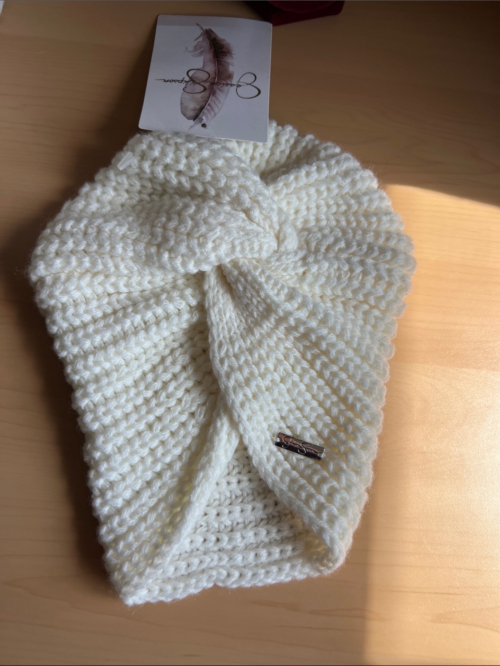 Jessica Simpson Cream Knit Twist Turban Headband